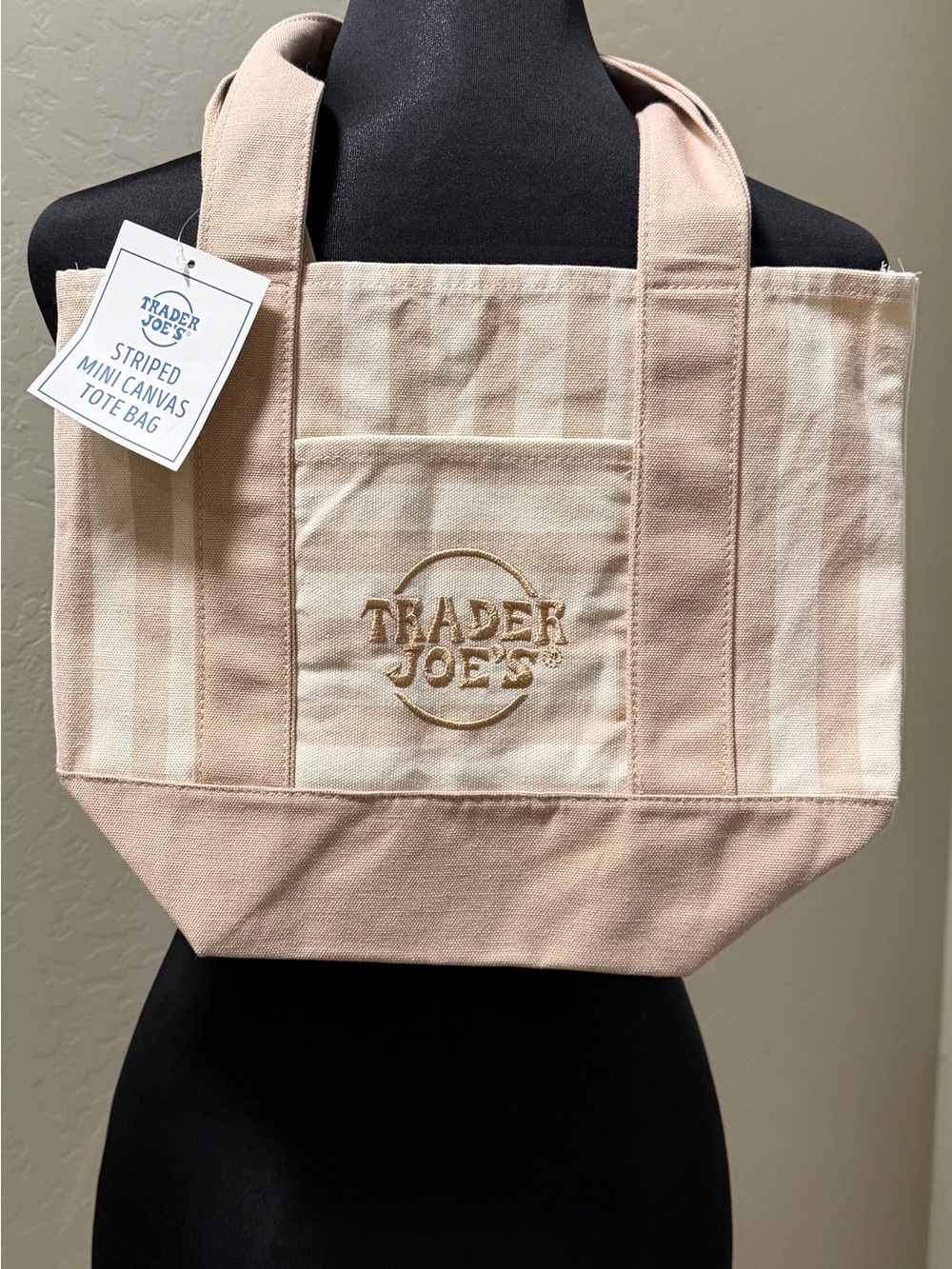 Trader Joe's Striped Mini Canvas Tote Bag - Blush